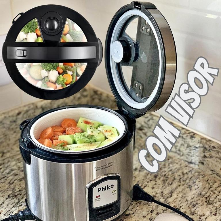 Panela Elétrica de Arroz Philco PH5 Visor Glass 5 Xícaras – Preta/Inox na Casas Bahia
