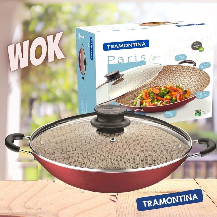 Panela Wok Tramontina Paris Antiaderente 36cm Cereja na Americanas