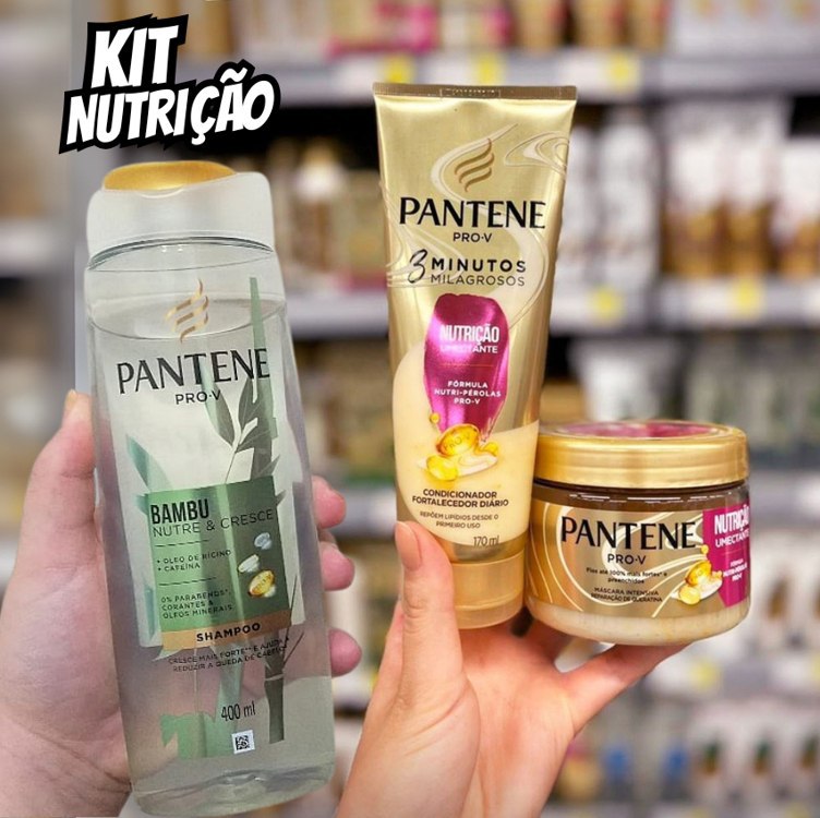 Pantene Kit Nutrição com Shampoo PRO-V Bambu Nutre & Cresce 400ml, Condicionador Diário com Pérolas Pro-Vitaminas 3 Minutos Milagrosos Nutrição 170ml, e Máscara Capilar Intensiva Nutrição 270ml na Amazon