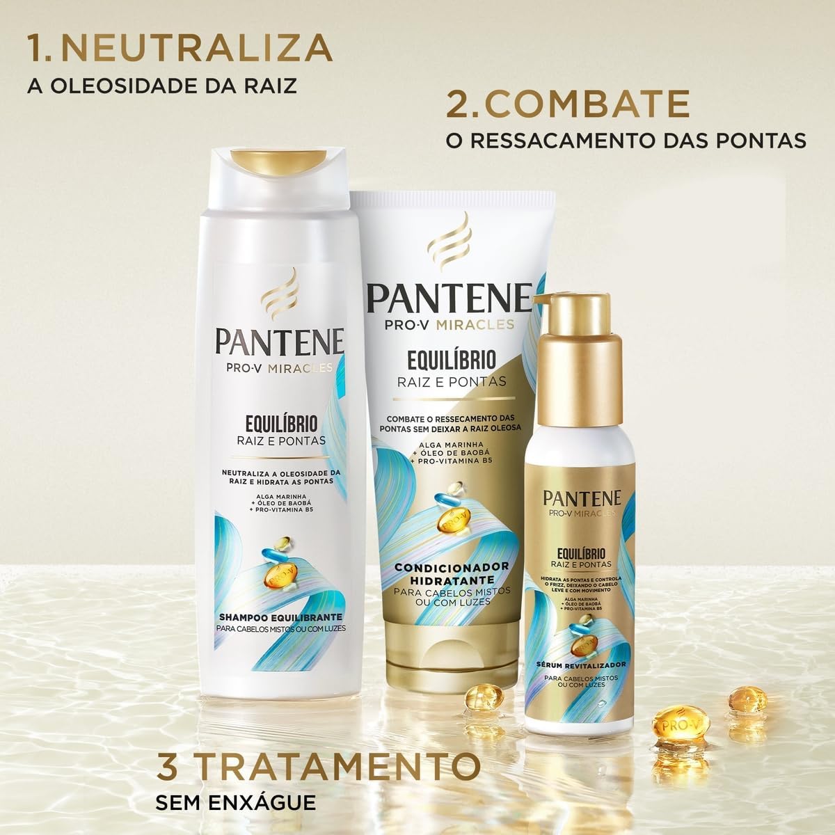 Pantene Kit PRO-V Miracles Equilíbrio Raiz e Pontas com Shampoo para cabelos mistos 300 ml, Condicionador Hidratante para pontas ressecadas 250 ml, e o Sérum revitalizador 95 ml na Amazon