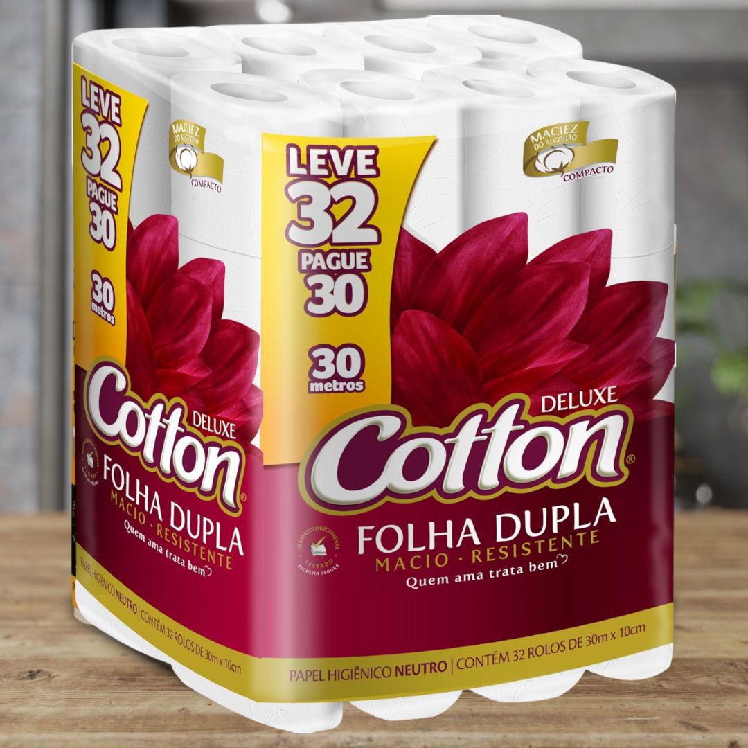 Papel Higiênico Folha Dupla Neutro LV32 PG30 2 x 32 x 30 cm, Cotton na Amazon