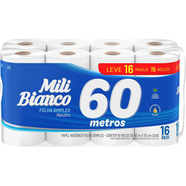 Papel Higiênico Folha Simples 60m Mili Bianco Neutro - 16 Rolos na Amazon