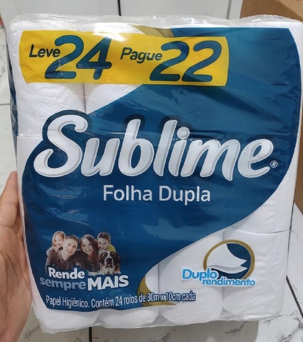 Papel Higiênico Sublime Folha Dupla, 24 rolos na Amazon