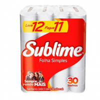 Papel Higiênico Sublime Folha Simples Neutro, Branco, 12 Rolos na Amazon