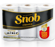 Papel toalha multiuso Snob folha dupla branca hiper 360fls, 3 rolos na Amazon