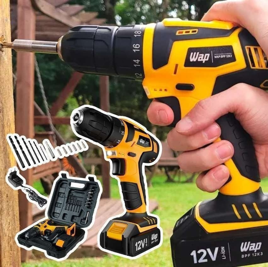Parafusadeira e Furadeira WAP BPF 12K3 Carregador Bivolt 12V 3/8” com Acessórios e Maleta na Casas Bahia
