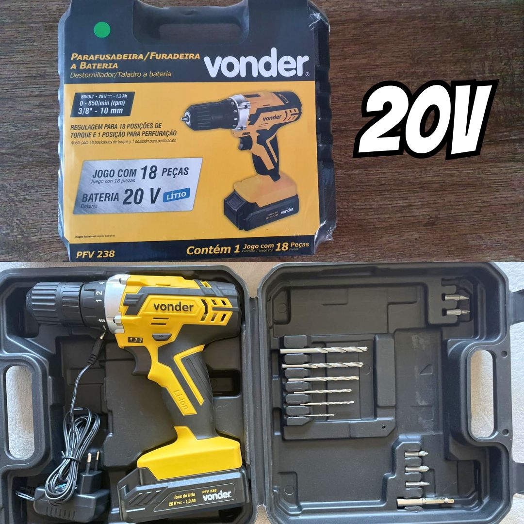 Parafusadeira Furadeira 20V Vonder PFV 238 18 Posições de Torque LED Bateria Carregador e Acessórios na Amazon