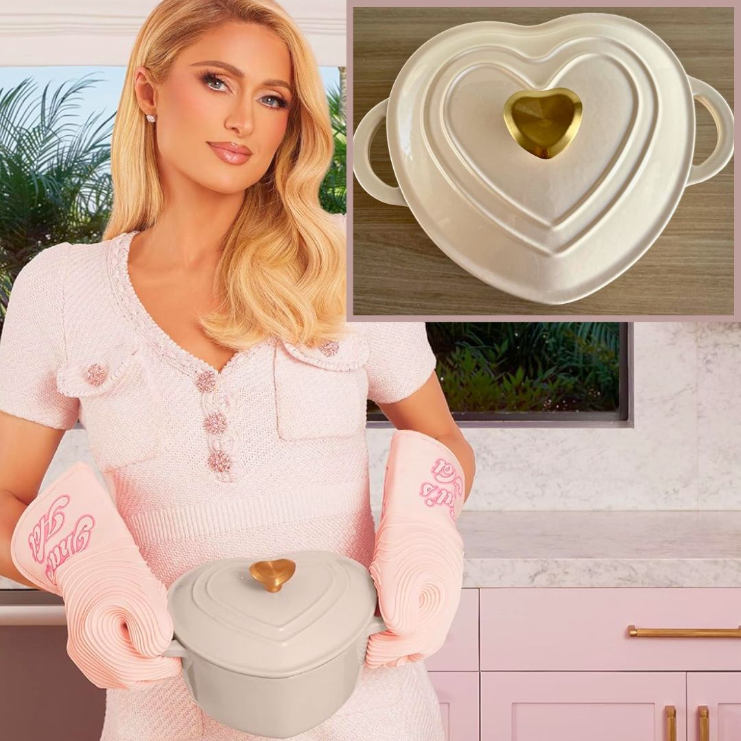 Paris Hilton Forno holandês esmaltado de ferro fundido em forma de coração com tampa, alças duplas, funciona em todos os fogões na Amazon