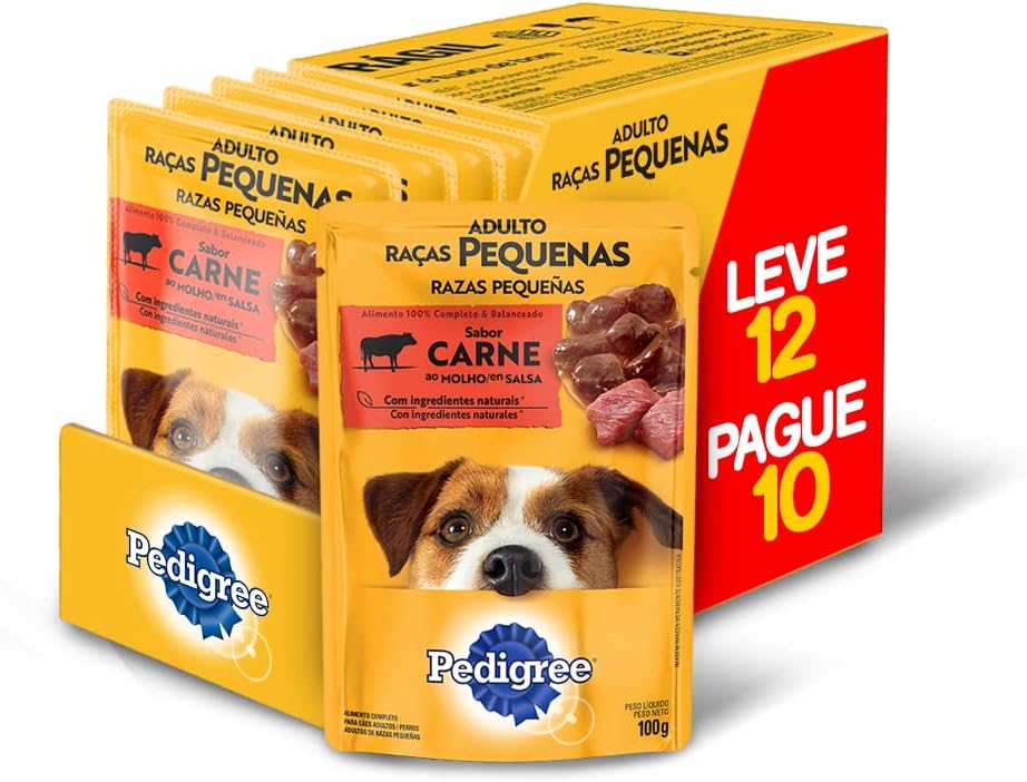 PEDIGREE Ração Úmida Pedigree Sachê Carne Ao Molho Para Cães Adultos De Raças Pequenas – Leve 12 Pague 10 na Amazon