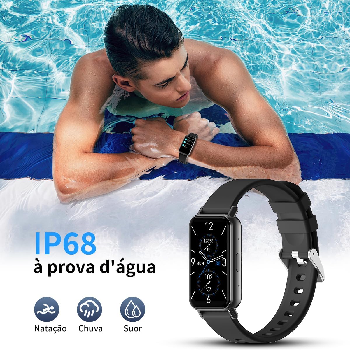 PEJE Band 1,1.45″ TFT Tela, Smartwatchs,IP68 à Prova d‘Água,Relogio Smartwatch Feminino,100+ Modos Esportivos, Notificações Inteligentes, Assistente de Voz, Compatível com iOS/Android（Preto） na Amazon