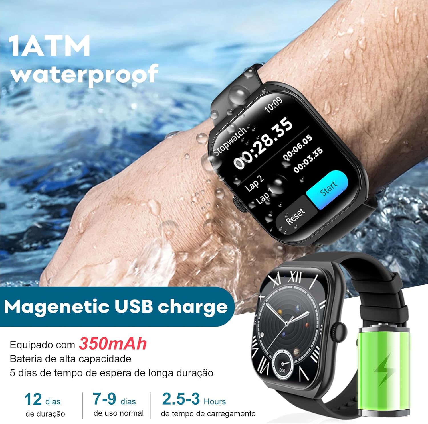 PEJE ZW01 Max Smartwatch Masculino à Prova d'Água 1ATM, 2.01″ Tela Quadrada Full Touch, Compatível com iOS e Android, Bateria de 7-10 Dias, Relógio Inteligente com Chamadas Bluetooth. na Amazon