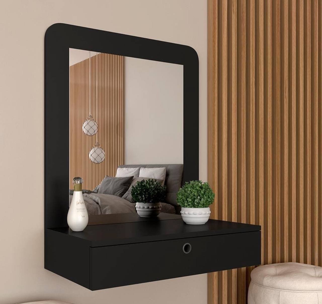 Penteadeira Suspensa Com Espelho Maria Preto Fosco – Móveis Arapongas na Casas Bahia