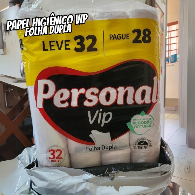 Personal Papel Higiênico VIP Folha Dupla Leve 32 Pague 28 rolos 30M na Amazon