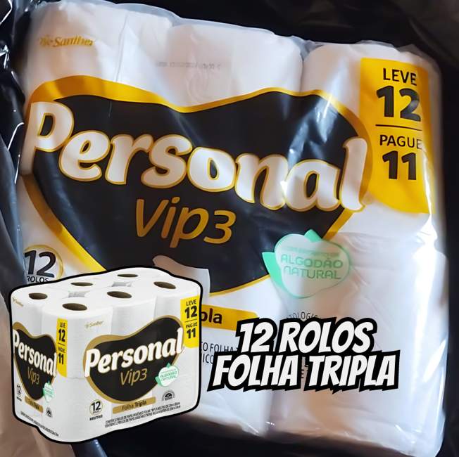 Personal Papel Higiênico Vip Folha Tripla Com 12 Rolos De 20M na Amazon