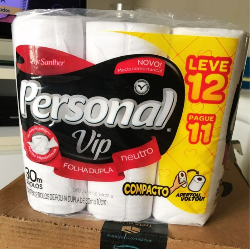 Personal VIP – Papel Higiênico, Folha Dupla, Branco, 12 unidades na Amazon
