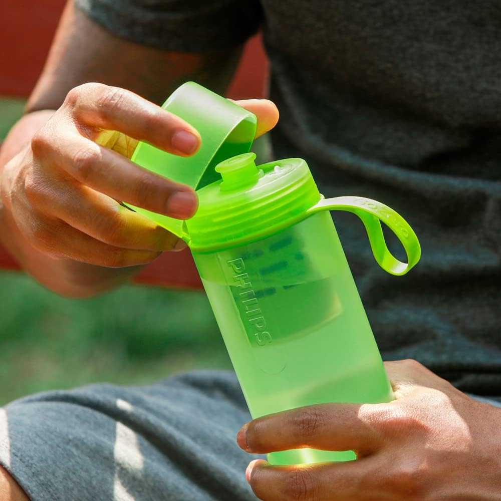 Philips Garrafa de Água GoZero Adventure, AWP2722LIR, verde, estilo squeeze, 590 ml, Filtro Adventure, AWP294/AWP295, elimina bactérias na Amazon