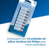 PHILIPS Pilha alcalina AA 1.5V com 16 unidades LR6P16B/59, Azul, branco e prata na Amazon