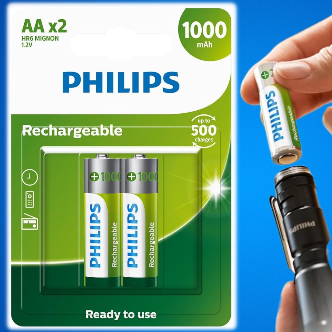 PHILIPS Pilha recarregável AA 1.2V 1.000mAh, padrão, R6B2RTU10/59 na Amazon