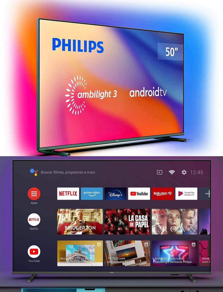 PHILIPS Smart TV 50″ 4K Android Ambilight 50PUG7907/78, Google Assistant, Comando de Voz, Dolby Vision/Atmos, VRR/ALLM, Bluetooth 5.0, 4 HDMI na Amazon