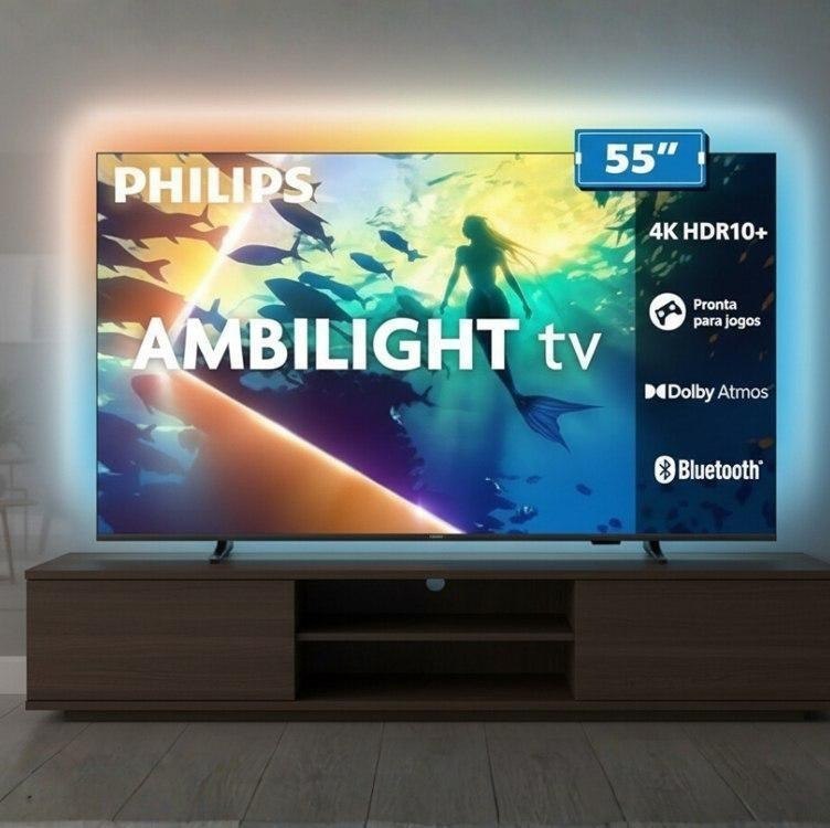PHILIPS, Smart TV Ambilight 55″ 4K, 55PUG8100/78, Comando de Voz, HDR10+/Dolby Atmos, VRR/ALLM, Bluetooth na Amazon