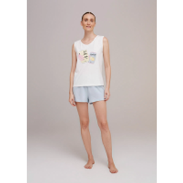 Pijama Hering Curto Feminino Com Estampa - Azul na Outlet Espaço Hering