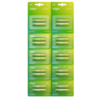 Pilha Alcalina AA Com 10 Cartelas De 2 Unidades Elgin - Comum na Amazon