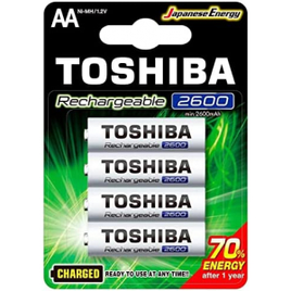 Pilha Recarregável AA 1,2V 2600mah Toshiba 4 Unidades - TNH6GAE na Amazon