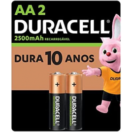 Pilha Recarregável AA Pequena Duracell com 2 Unidades na Amazon