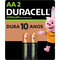 Pilha Recarregável AA Pequena DURACELL Com 2 Unidades na Amazon