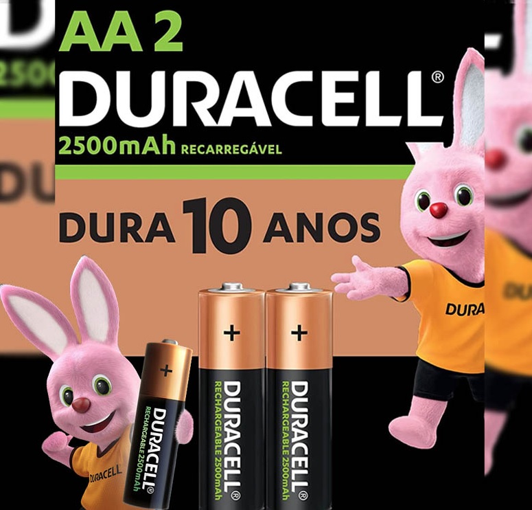 Pilha Recarregável AA Pequena DURACELL com 2 unidades na Amazon