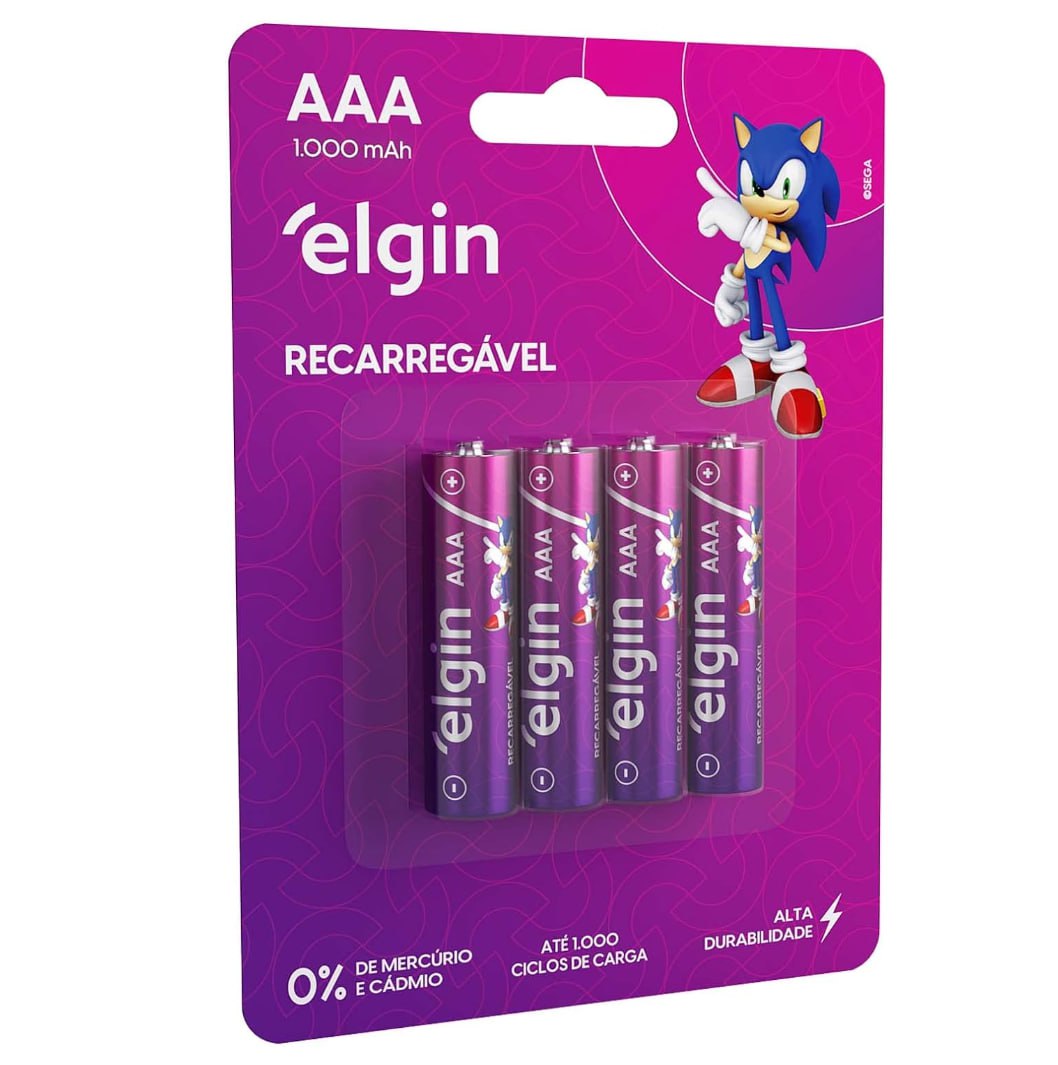 Pilha recarregável AAA 1000mAh Elgin com 4 unidades Palito na Amazon