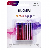 Pilha Recarregável AAA Blister Com 4 Pilhas, Elgin, Baterias, 1000mAh na Amazon