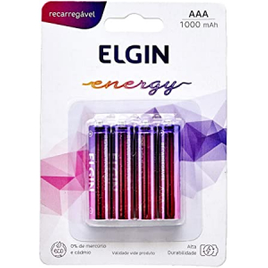 Pilha Recarregável Elgin AAA Blister Com 4 Pilhas 1000mAh na Amazon