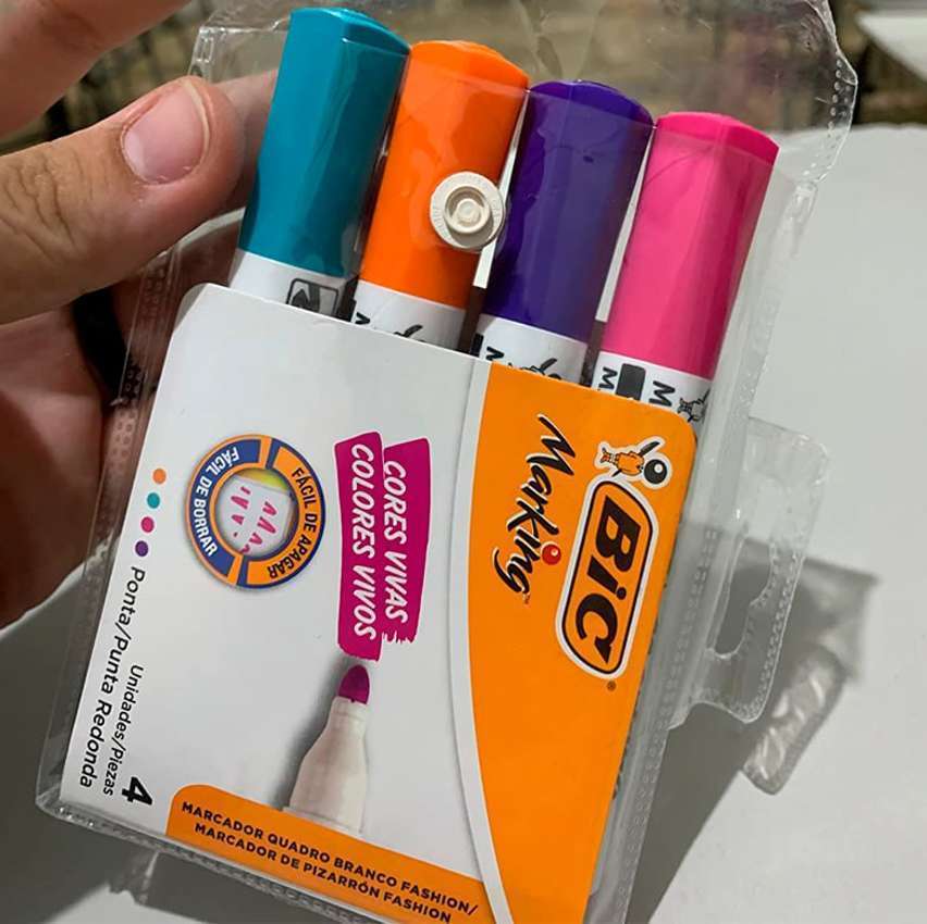 Pincel Marcador de Quadro Branco BIC Marking, c/ 4 Cores Fashion, Ponta Redonda e Resistente, 930094 na Amazon