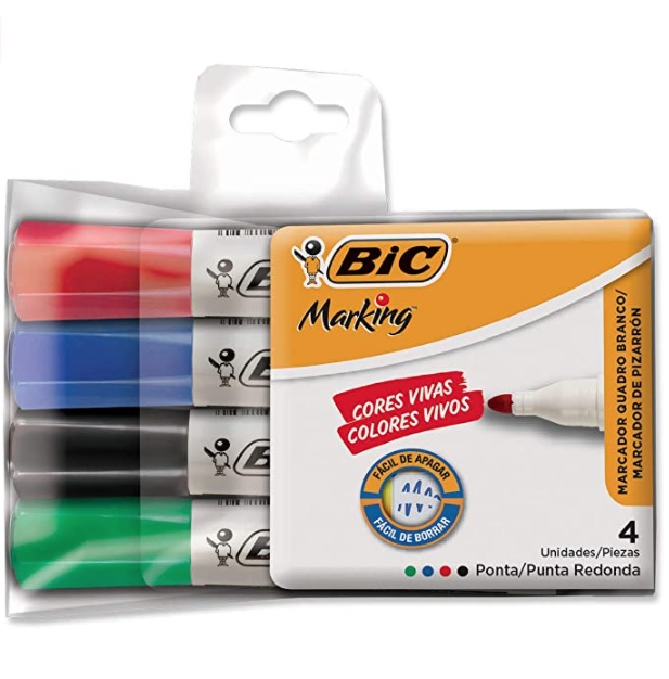 Pincel Marcador de Quadro Branco BIC Marking, Recarregável, 4 Cores Clássicas, Ponta Redonda, 891683 na Amazon