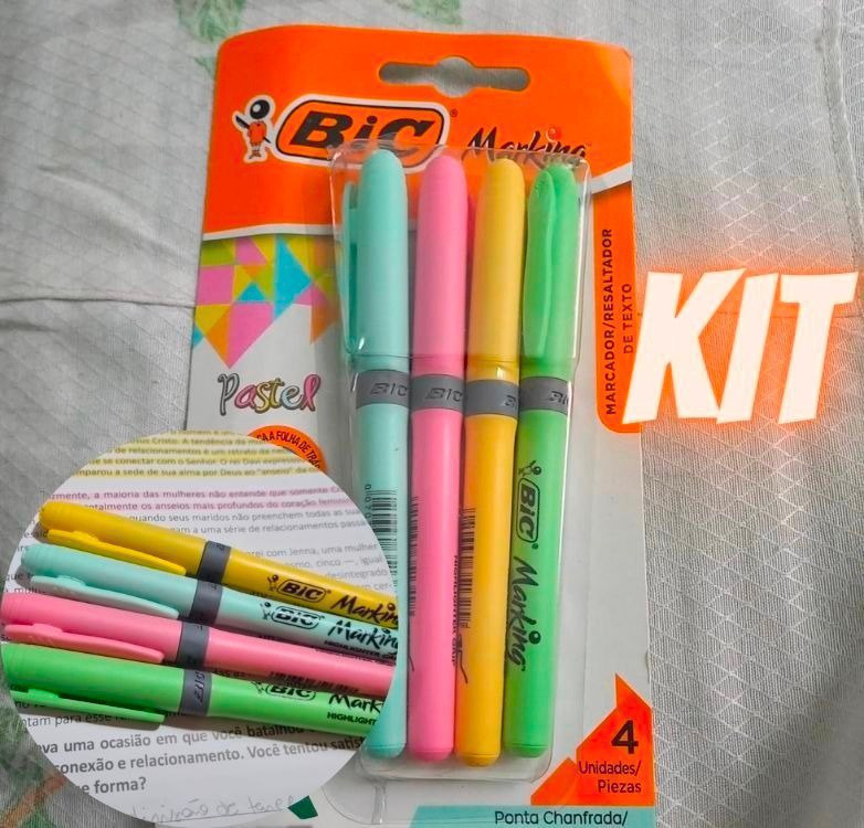 Pincel Marcador de Texto Cores Pastel BIC Marking, Ponta Chanfrada, Grip, 1.5 – 3.5mm, 970913, 4 Cores na Amazon