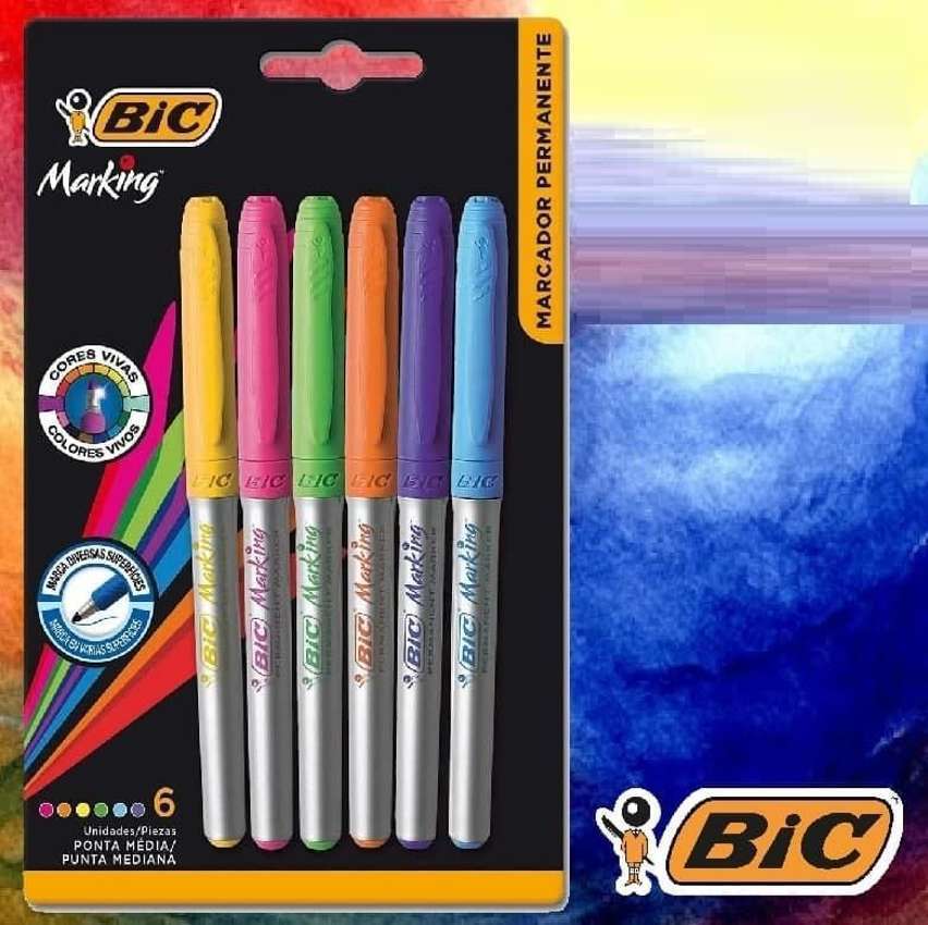 Pincel Marcador Permanente BIC Marking, Color Pastel, Ponta Média, 6 Cores, 891855, 6 Unidades, Tons Pastéis, Superfícies Diversas na Amazon