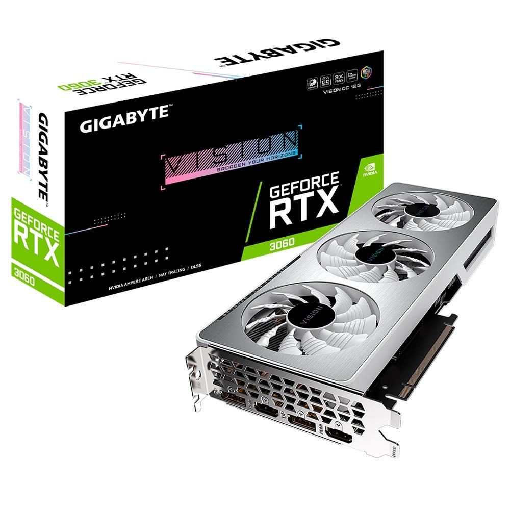 Placa de Vídeo Gigabyte GeForce RTX 3060 VISION OC 12G, 12GB GDDR6, RGB Fusion, Ray Tracing, Metal Back Plate - GV-N3060VISION OC-12GD na KaBuM!