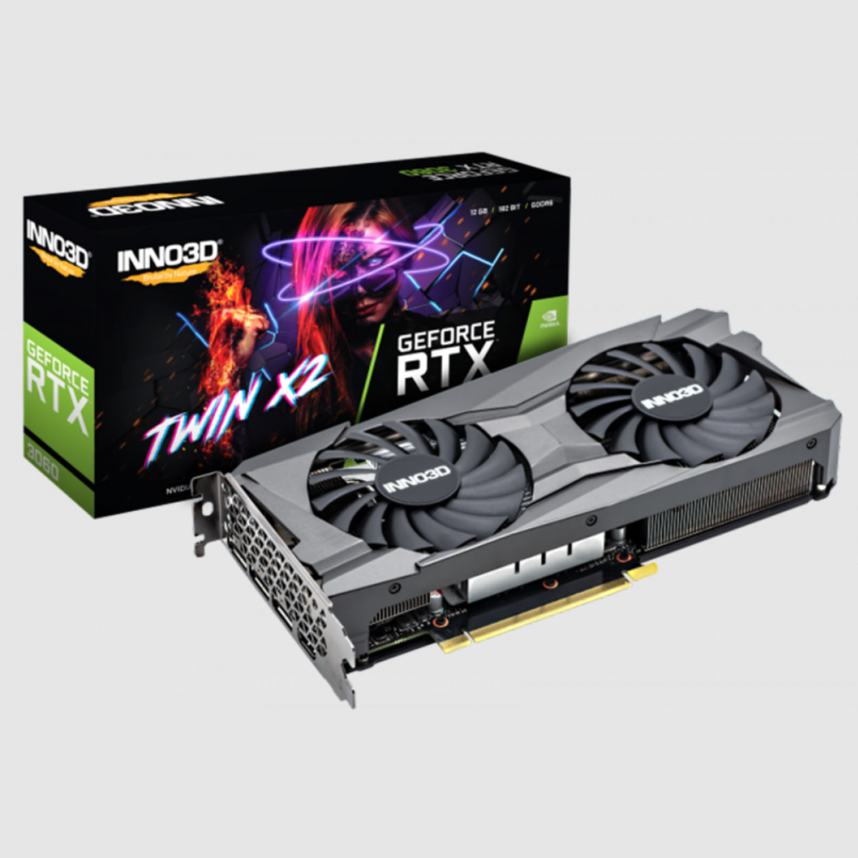 Placa de Vídeo INNO3D GeForce RTX 3060 TWIN X2, 12GB, GDDR6, DLSS, Ray Tracing, N30602-12D6-119032AH na Terabyte Shop