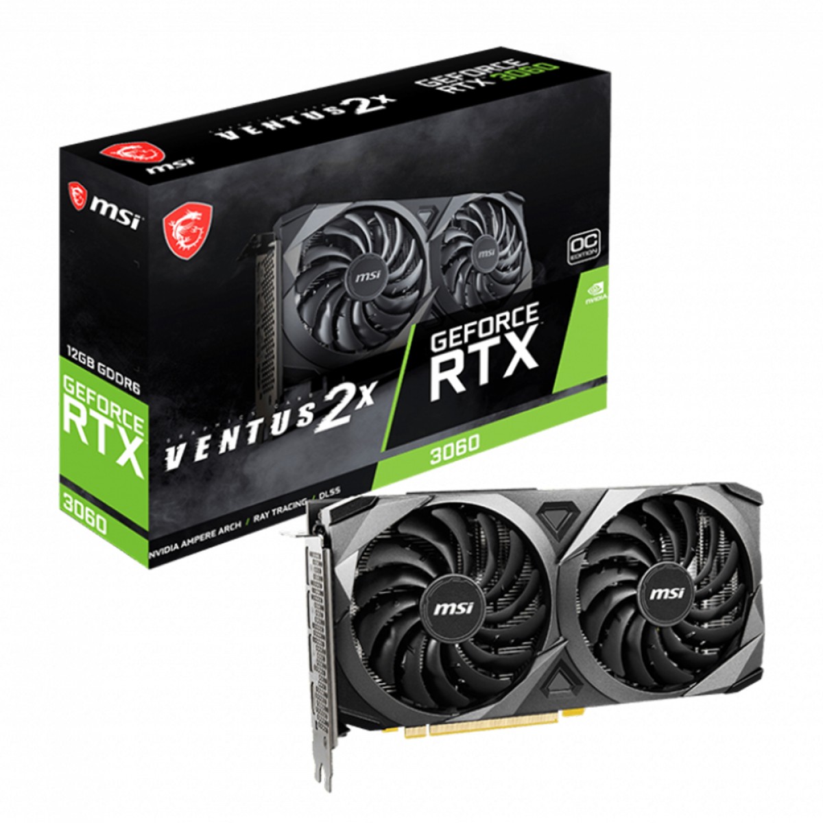 Placa de Vídeo MSI NVIDIA GeForce RTX 3060 VENTUS 2X OC, LHR, 12GB GDDR6, DLSS, Ray Tracing, 912-V397-664 na Terabyte Shop