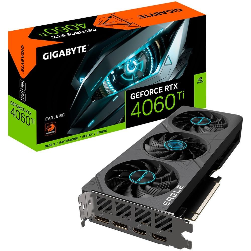 Placa de Vídeo RTX 4060 Ti Eagle Gigabyte NVIDIA GeForce, 8 GB GDDR6, DLSS, Ray Tracing – GV-N406TEAGLE-8GD G10 na KaBuM!