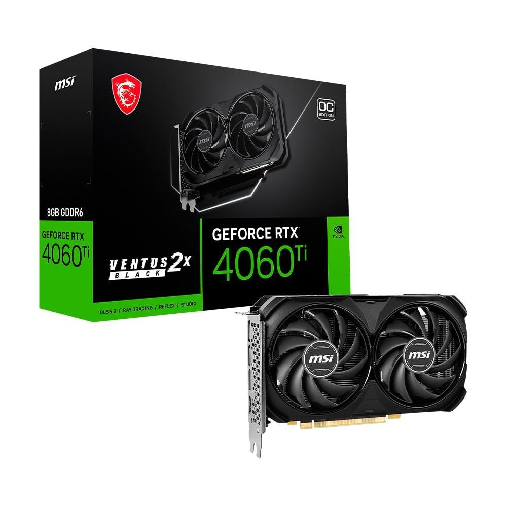 Placa de Vídeo RTX 4060 TI Ventus 2X Black 8G OC MSI NVIDIA GeForce, 8GB GDDR6, DLSS, Ray Tracing, G-Sync na KaBuM!