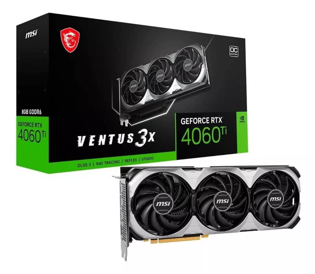 Placa de Vídeo RTX 4060 Ti VENTUS 3X 8G OC MSI NVIDIA GeForce, 8 GB GDDR6, DLSS, Ray Tracing na KaBuM!