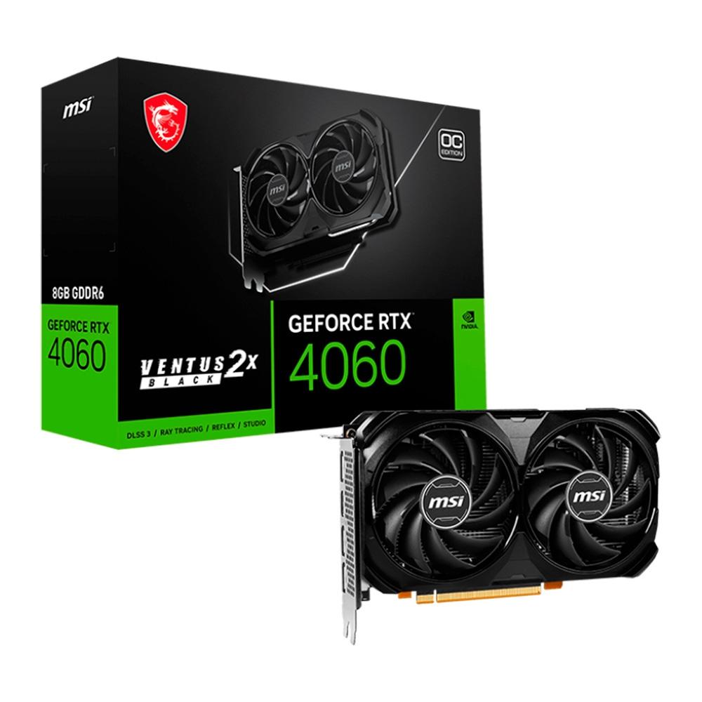 Placa de Vídeo RTX 4060 VENTUS 2x Black OC MSI NVIDIA GeForce, 8GB GDDR6, DLSS, Ray Tracing na KaBuM!