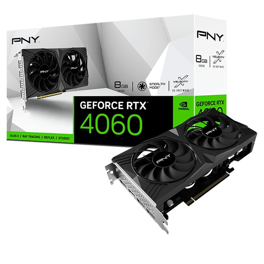 Placa de Vídeo RTX 4060 VERTO Dual Fan PNY NVIDIA GeForce, 8GB GDDR6, DLSS, Ray Tracing – VCG40608DFXPB1 na KaBuM!