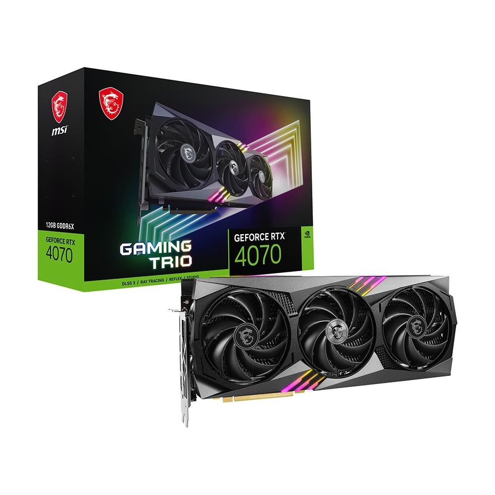 Placa de Vídeo RTX 4070 Gaming Trio 12G MSI NVIDIA GeForce, 12GB GDDR6X, HDR, DLSS, G-Sync, Ray Tracing na KaBuM!