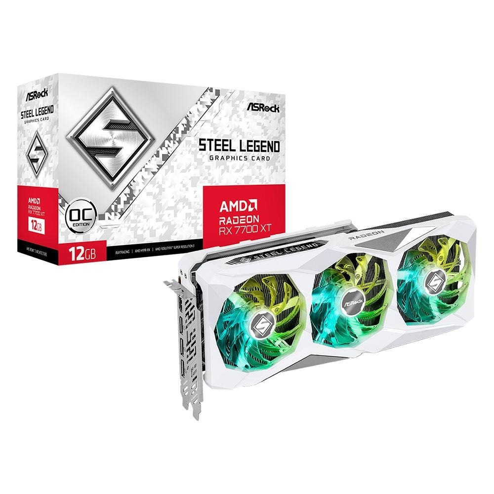 Placa de Vídeo RX 7700 XT Steel Legend 12G OC ASRock AMD Radeon, 12GB, GDDR6,AMD RDNA 3, Ray Tracing – 90-GA4PZZ-00UANF na KaBuM!