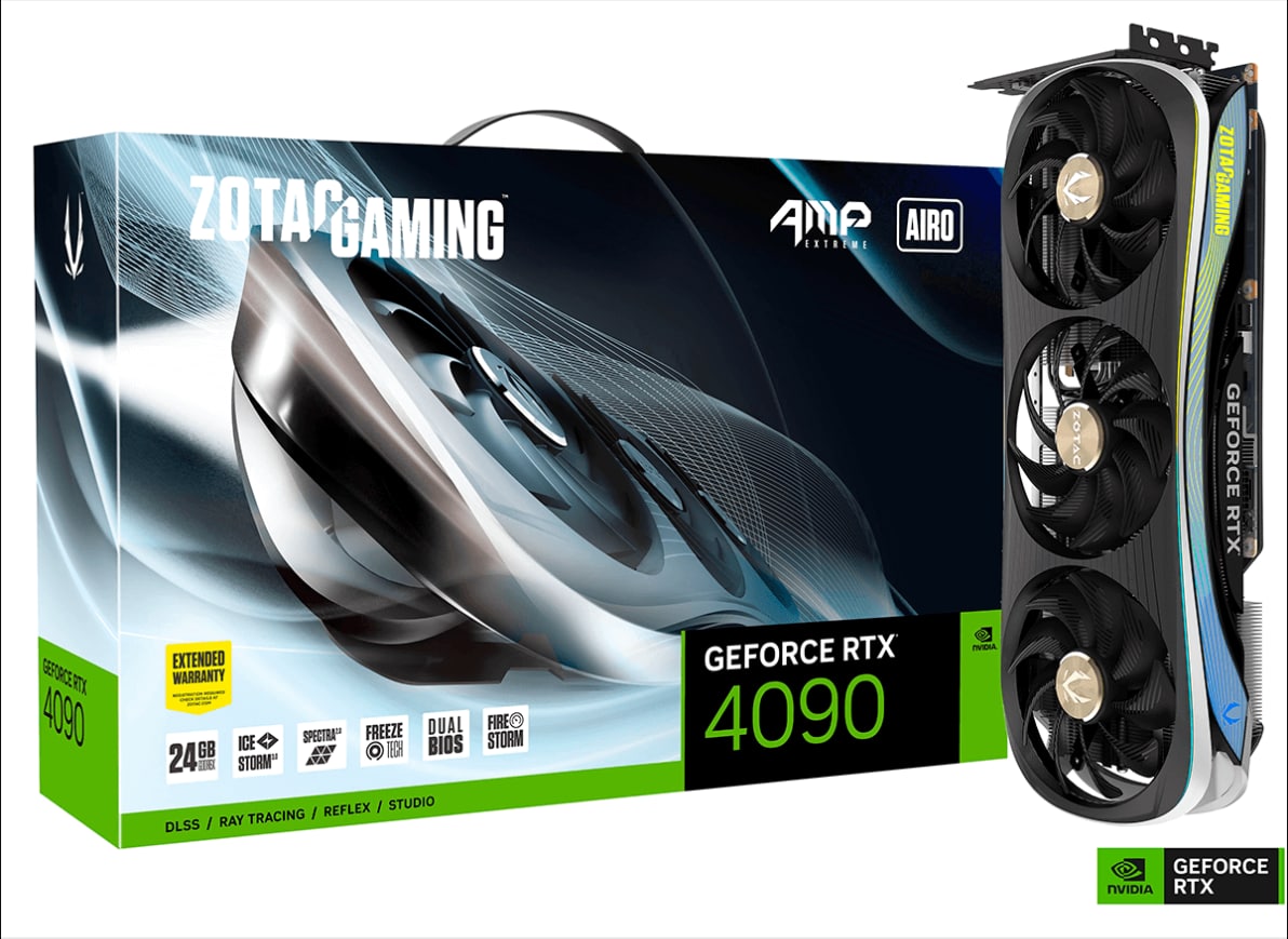 Placa de Vídeo ZOTAC NVIDIA GeForce RTX 4090 AMP Extreme AIRO, 24GB, GDDR6X, DLSS, Ray Tracing, ZT-D40900B-10P na Terabyte Shop