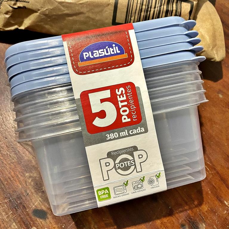 Plasútil Pop – Conjunto de Potes Retangulares com 5 Unidades, Azul, 380 ml cada na Amazon