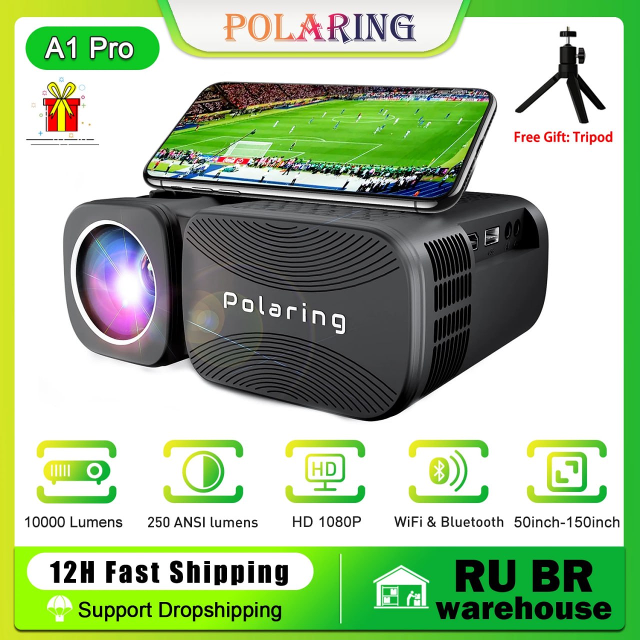 Polaring A1 Pro Projetor 1080p na Aliexpress
